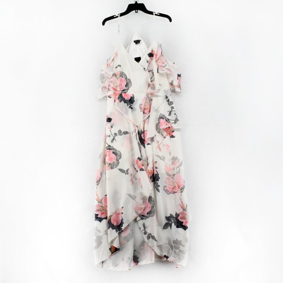 City Chic Dress 16W Womens Plus Maxi White Floral High-Low Cold-Shoulder V-Neck - Picture 7 of 8